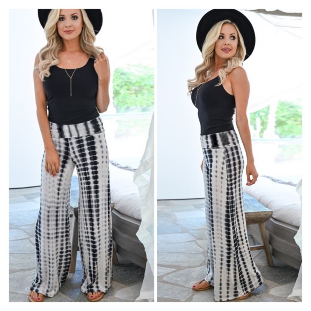 New Black and White Tye Dye Wide Leg Pants